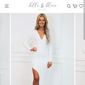 Sparkly White Long sleeved Bella & Bloom boutique rehersal dinner dress size XL